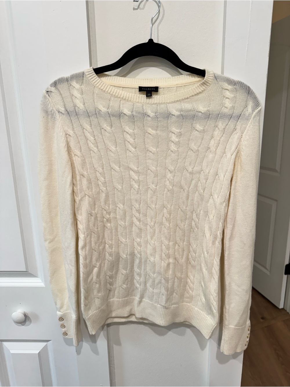 Talbots Cream Cable Crewneck Sweater 30% Lambwool